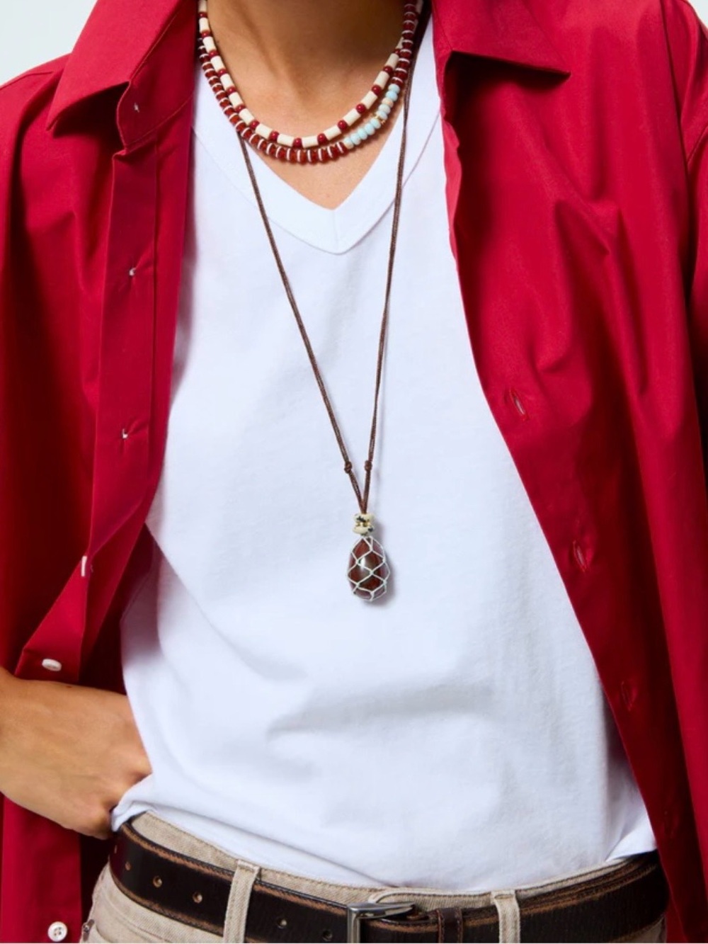 ROXANNE ASSOULIN The Net Stone Pendant Necklace Carnelian stone firm price